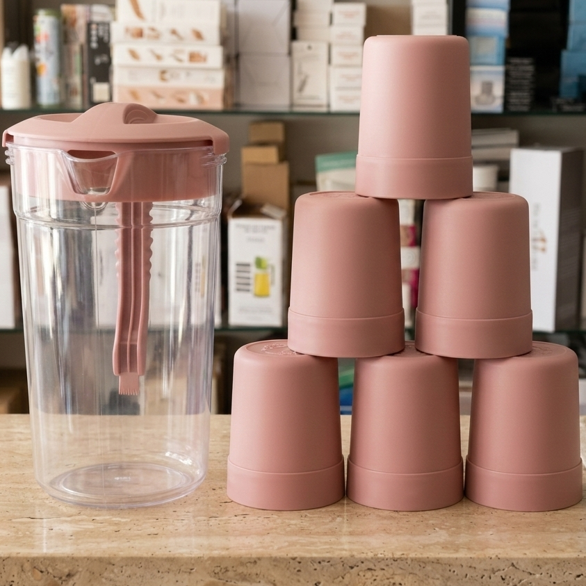 Premium 2.8 Liter Water Jug With 6 Glasses – Unbreakable Plastic Drinkware Set For Home & Office (Random Color