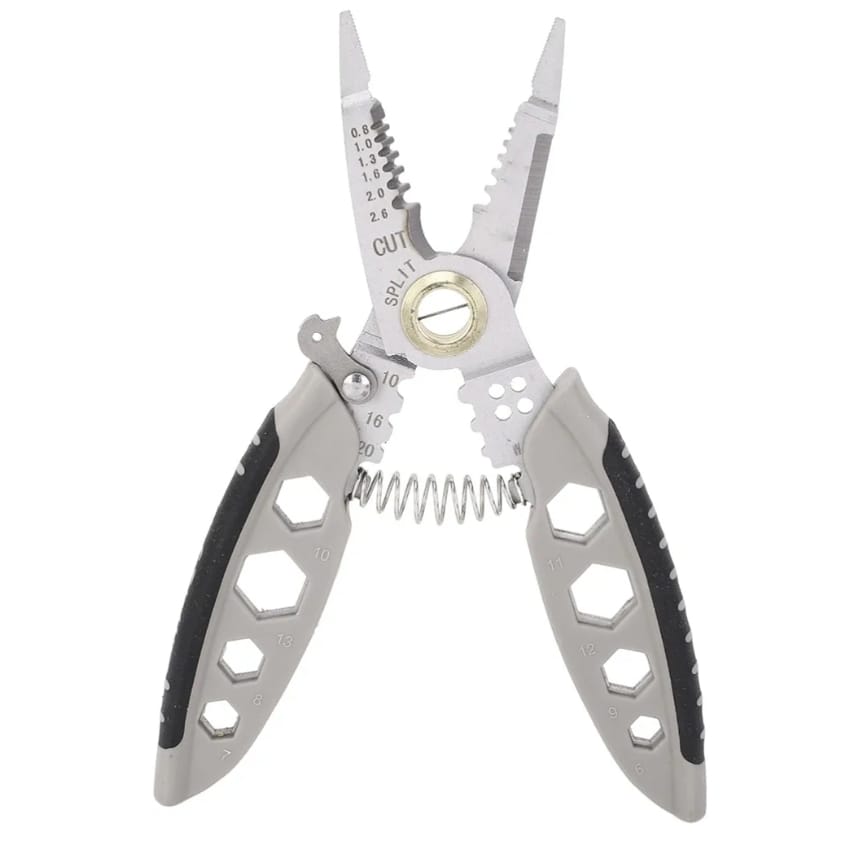 16-In-1 Electrician Pliers | 7 Inch Cable Stripper | Wire Crimping, Cutting, Pulling & Winding Tool | Gray