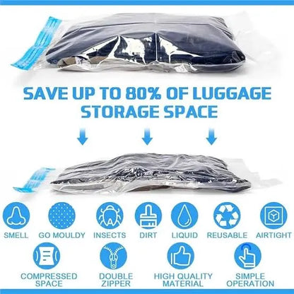 Vacuum Storage Bags Set (5 Bags + 1 Hand Pump) – Reusable Space Saver Compression Bags For Clothes, Bedding & Travel