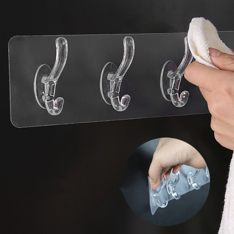 Seamless Heavy Duty Sticky Hooks | Double-Sided Adhesive | Transparent Waterproof Wall Hangers | Bathroom & Kitchen ( Pack Of 3 )