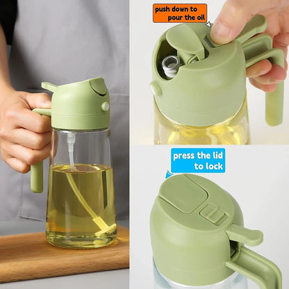 2-In-1 Oil Spray Bottle | Adjustable Mist & Dispenser | 470ml Leak-Proof Glass Container | For Cooking, BBQ, Baking & Air Fryer 470ml (Random Color)