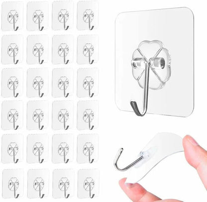Transparent Self-Adhesive Wall Hooks Sticker – Strong Hold, No Drill, Damage-Free Hanging - Pack Of 10