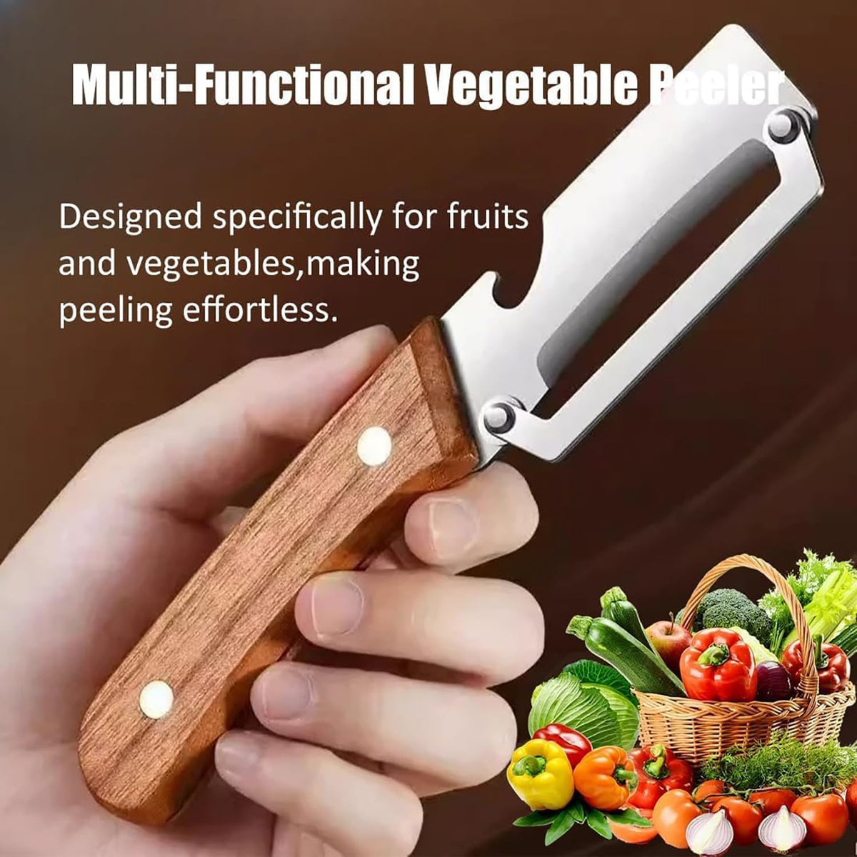 1 PCs Multi-Functional Knife Peelers For Kitchen, Multi Functional Vegetable Peeler, 2 In 1 Multi Functional Wooden Handle Peeler And Bottle Opener