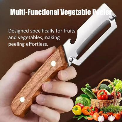 1 PCs Multi-Functional Knife Peelers For Kitchen, Multi Functional Vegetable Peeler, 2 In 1 Multi Functional Wooden Handle Peeler And Bottle Opener