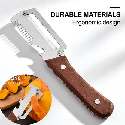 1 PCs Multi-Functional Knife Peelers For Kitchen Stainless Steel Multi-function Kitchen Peeler with Wooden Handle