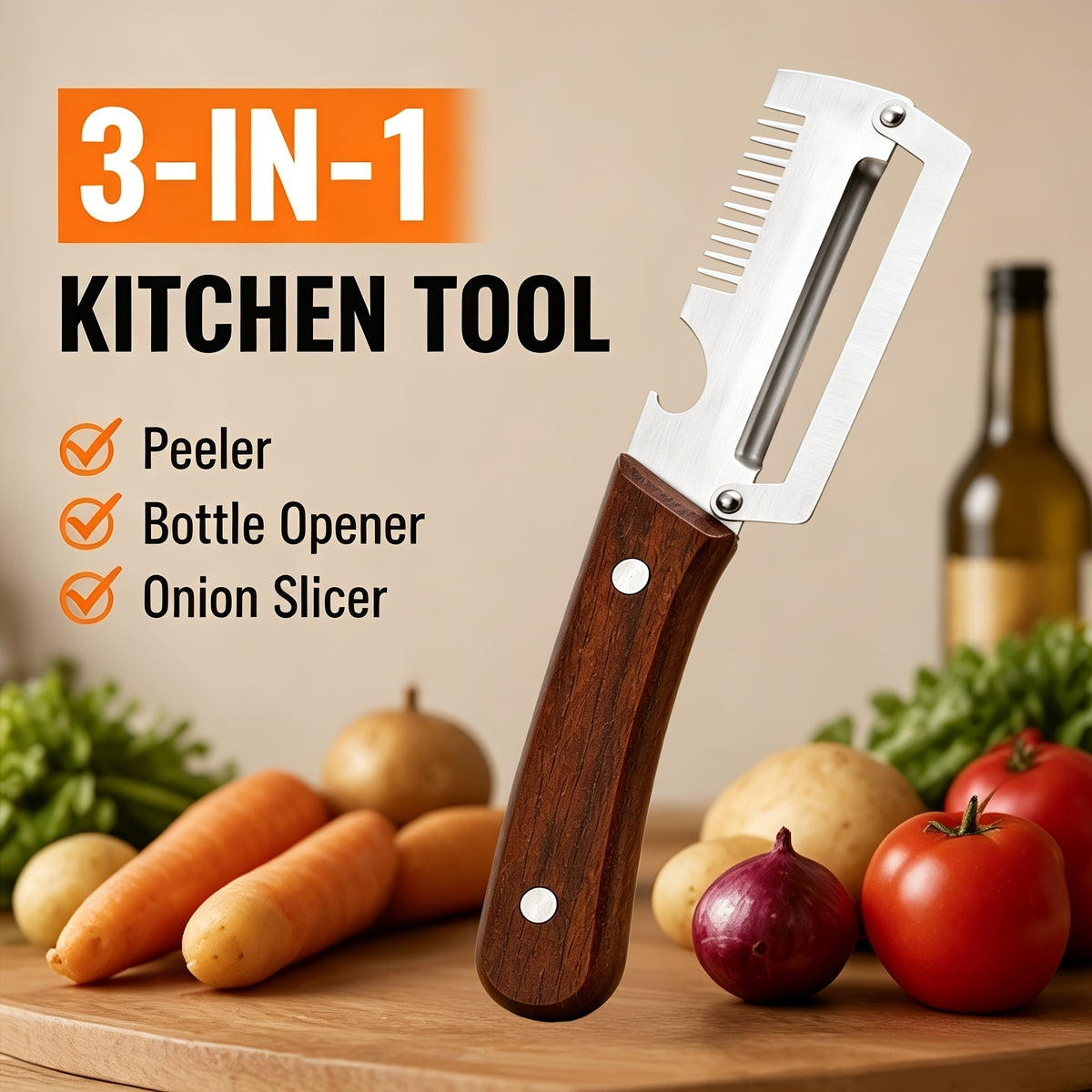 1 PCs Multi-Functional Knife Peelers For Kitchen Stainless Steel Multi-function Kitchen Peeler with Wooden Handle